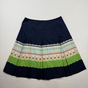 Talbots A-Line Skirt Cotton Geometric Coastal Preppy Cottage Navy Blue Size 12